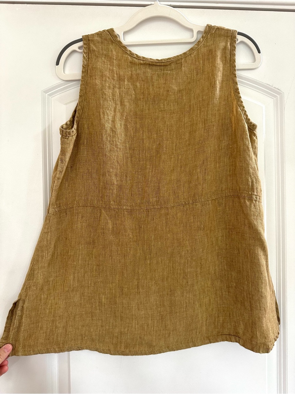 FLAX 100% Linen Sleeveless Tank Top Small Blouse Yellow Gold Bronze Minimalist - Picture 6 of 7
